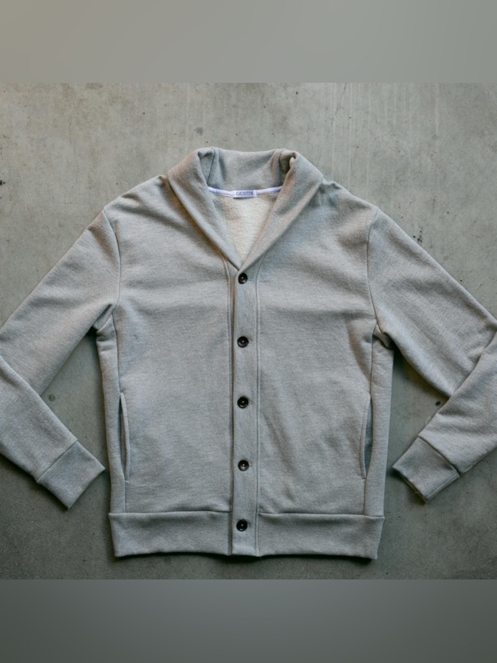 Gustin Men’s French Terry Cardigan Heather Grey Light Gray Large